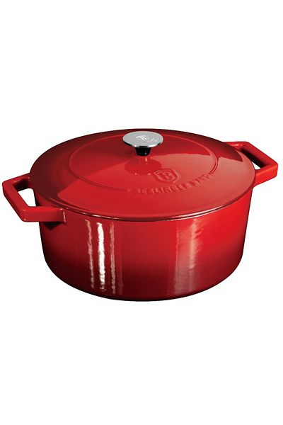 Berlinger Haus Cast Iron Pot With Lid Roaster Baking Tray 6.7 Liters 28 Cm Burgundy Metallic Line Induction