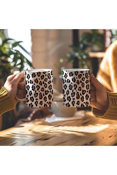 BB TRADE White Ceramic Printed Mug with Leopard Design 330ml