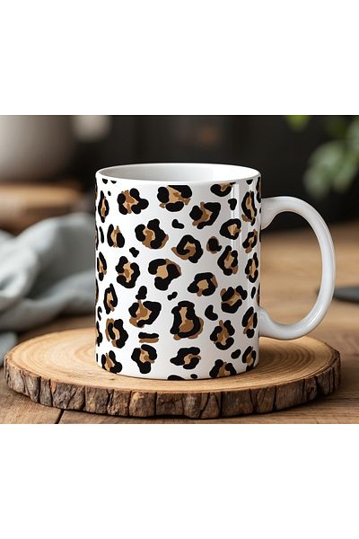 BB TRADE White Ceramic Printed Mug with Leopard Design 330ml