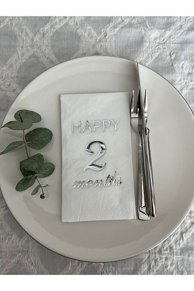 kidspartim Silver Gilded White Happy 2 Years Months Waiter Folded Napkin 16 Pieces