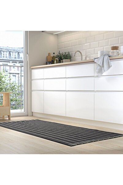 IKEA büyük halı, gri-kırık beyaz, 80x180 cm, düz dokuma %100 pamuk