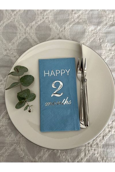 kidspartim Silver Gilded Blue Happy 2 Years Months Waiter Folded Napkin 16 Pieces