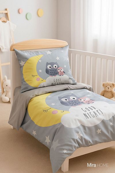 Mira Home Newborn Girl / Boy Unisex Baby Bedding Set 3D Cotton Good Night Gray