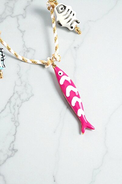 Pointmod Greenhouse Ceramic Motif Colorful Fish Figured Model Thread Women's Necklace