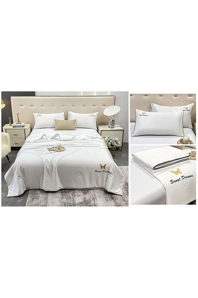 CHIRASO Set Lenjerie cu Pilotă tip Cuvertură 200x230, Cearceaf Clasic 240x245cm, 2 Fețe Pernă 45x75