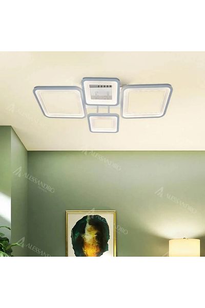 Alessandro Lustră Modernă ELLA 85W, 4 Pătrate, Dimabilă cu Telecomandă – Lumină Rece/Caldă/Neutră