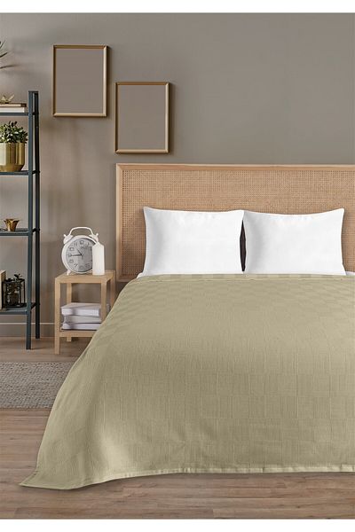 Evim 100% Cotton Single Beige Hotel Bedspread Set 160 x 230 cm