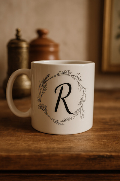 çokaş Porcelain Large Size Mug with Letter R Text Printed