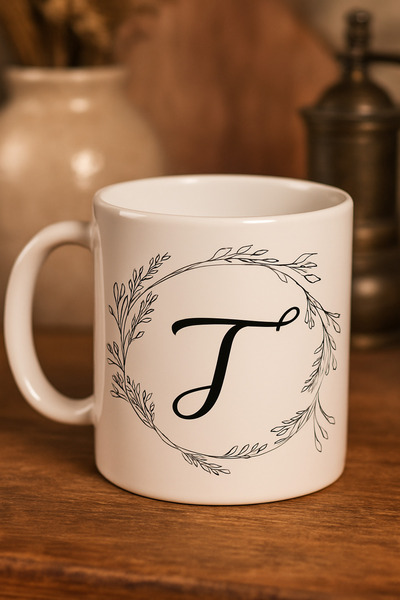çokaş Letter t Text Printed Porcelain Large Size Mug Cup