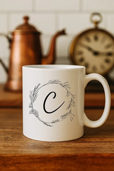 çokaş Letter C Text Printed Porcelain Large Size Mug Cup