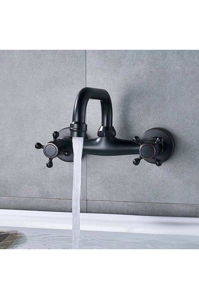 CasaVie Victorian style wall-mounted faucet, two handles, matte black, code 1294