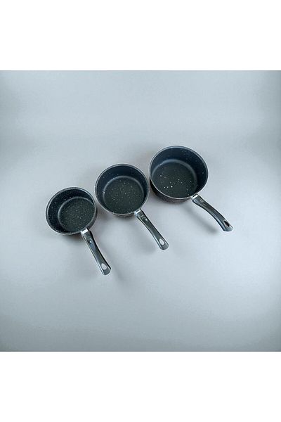 ENASHOP Set of 3 Granite Sauce Bowl and Milk Bowl |   12-14-16cm |   Fireproof Non-Stick |   Dowry Holder - Induction Compatible