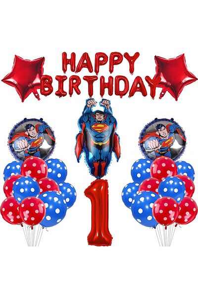 Yisscen 1st birthday set, latex/foil, blue/red, 27 pieces