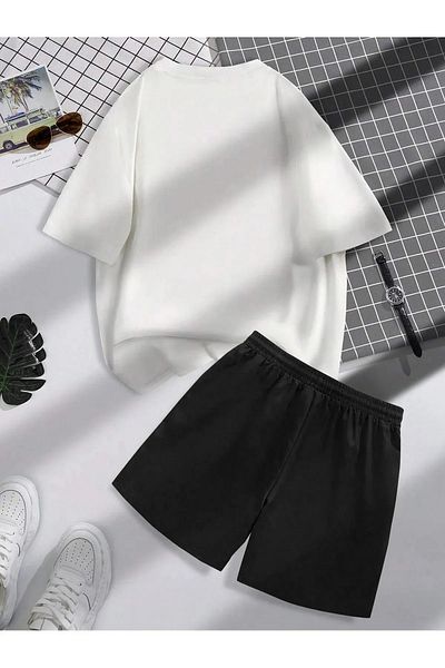 COHERENT Unisex Women/Men White Black Colored Cherry Custom Printed Shorts T-Shirt Set