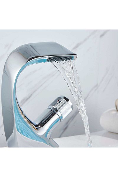 CasaVie Single-handle basin mixer with one hole, waterfall type, shiny silver, code 1293