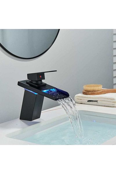 CasaVie LED washbasin mixer, waterfall type, single hole, black, code 1297