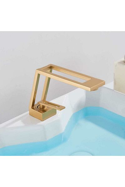 CasaVie Baterie lavoar cu un singur orificiu, din alamă solidă, auriu mat, cod 1176