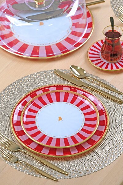 Glore Pink Line 34 Parça 6 Kişilik Pasta Servis Takımı