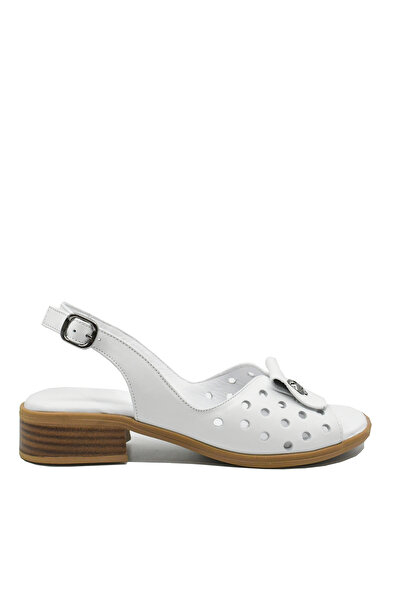 Anna Flat Sandals Viotti White, Leather with Perforated Polka Dots