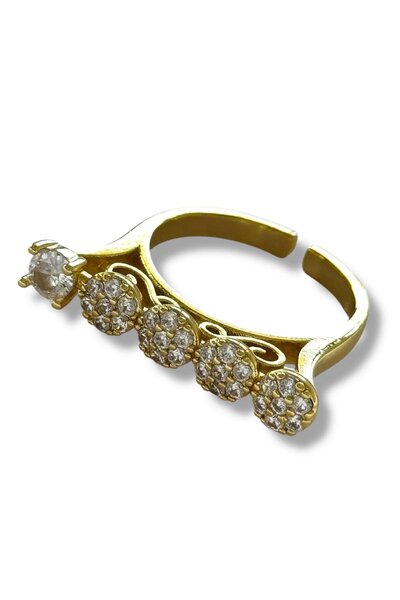 TAKIŞTIR خاتم قابل للتعديل بتفاصيل حجر ذهبي اللون