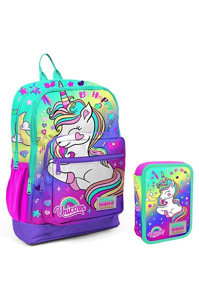Coral High Set ghiozdan și organizator pentru fete unicorn verde violet 23729 11129