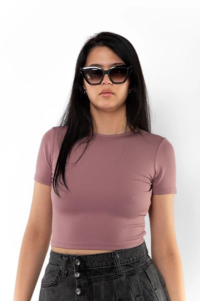 Bak Moda Short Sleeve Lycra Detailed Lilac Crop