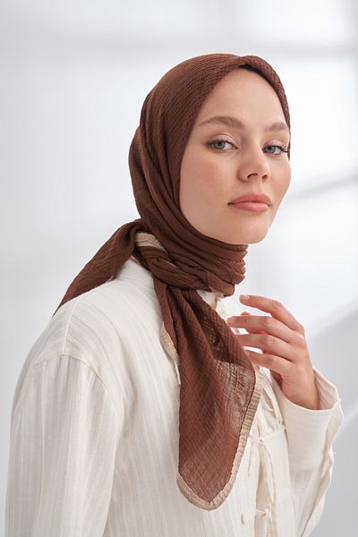 ARMANDA Muslin Tie Scarf - Brown