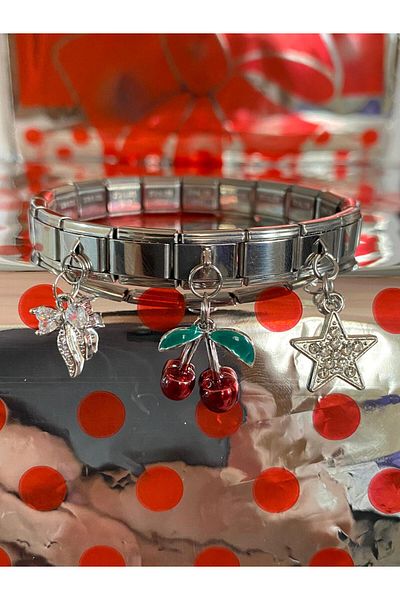 bijoux uniques Summer Special Series Ribbon&Cherry&Star Italian Charm Bracelet