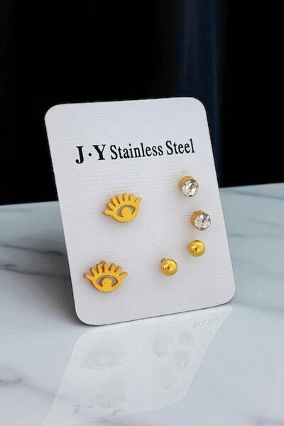 TAKIŞTIR طقم من 6 أقراط من الفولاذ بأشكال مختلطة باللون الذهبي