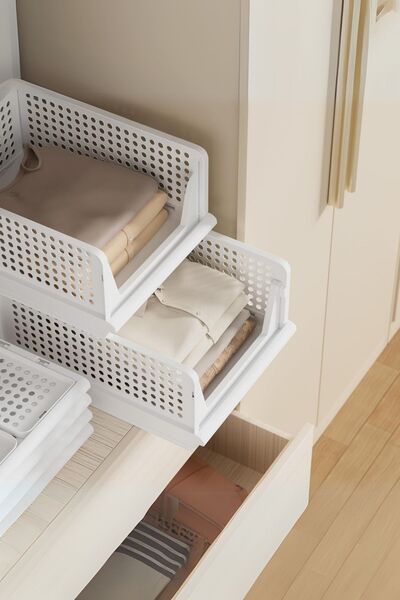 EVLE 3'lü Beyaz Modüler Raf Seti – Kayar Mekanizmalı Dolap İçi Düzenleyici