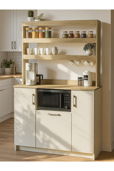 dorpek Samos 3 Kapaklı Mutfak dolabı Mikrodalga Fırın Alanlı Çok amaçlı Dolap Kahve Köşesi Kumtaşı - Rota