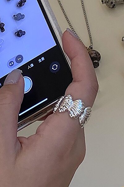 TAKIŞTIR Silver Color Seashell Figured Adjustable Ring