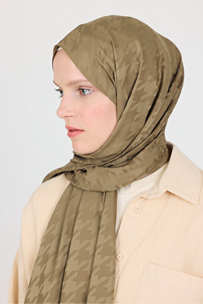 Rays Khaki Houndstooth Patterned Jacquard Shawl 5686