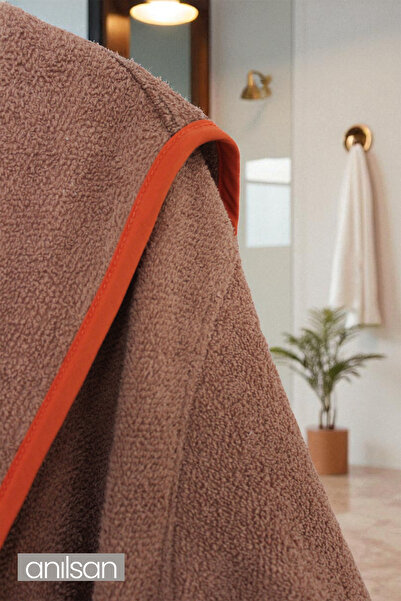 Anılsan Μπουρνούζι από 100% βαμβακερό καφέ - Μπουρνούζι ξενοδοχείου με κουκούλα, ιδανικό για σπα, κατάλληλο για καθημερινή χρήση