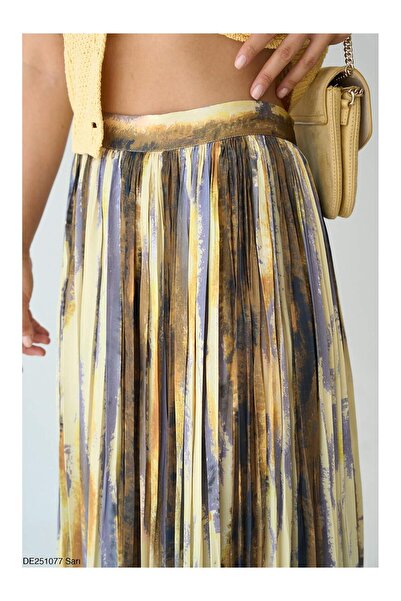 Coral Batik Desenli Saten Etek Sarı