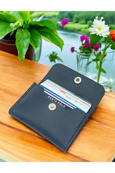 CRONDER Genuine Leather Handmade Men's Card Holder Wallet - Stitched Detail