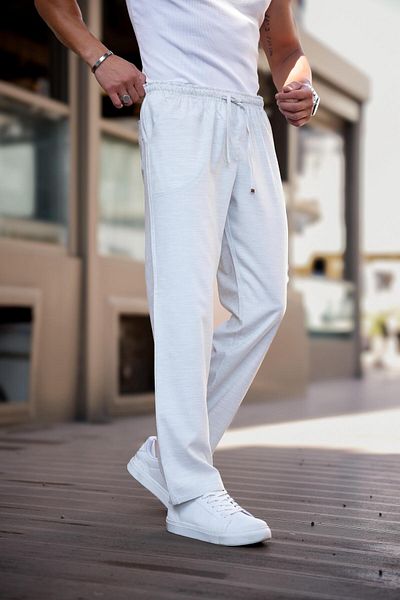 hello7 Men's Black Elastic Waist Lace up Straight Leg Lycra Comfortable Fit Loose Cut Trousers