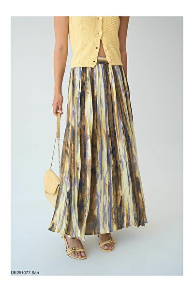 Coral Batik Desenli Saten Etek Sarı