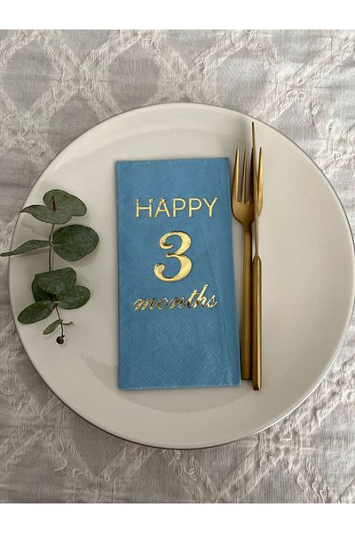 kidspartim Gold Gilded Blue Happy 3 Years Months Waiter Folded Napkin 16 Pieces