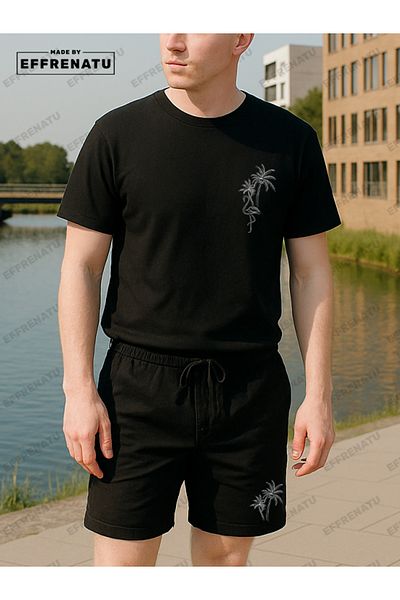 EFFRENATU Set tricou și pantaloni scurți cu imprimeu palmier de plajă în diferite culori și mărimi mari