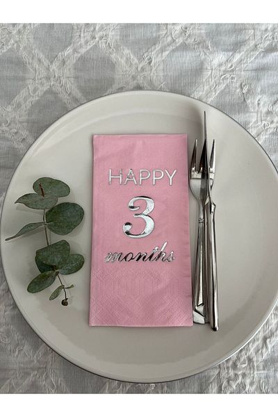 kidspartim Silver Gilded Pink Happy 3 Years Months Waiter Fold Napkin 16 Pieces