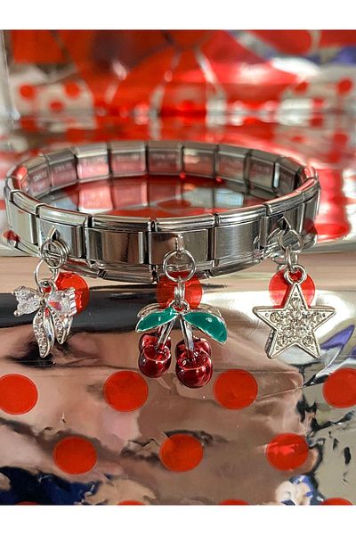 bijoux uniques Summer Special Series Ribbon&Cherry&Star Italian Charm Bracelet