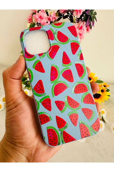 HyperAge iPhone 13 / 14 Case Watermelon Design Printed Velvet Inside Launch Silicone Cover