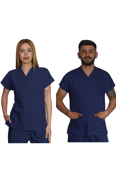 Marka LİKRALI UNİSEX HEMŞİRE VE DOKTOR TEK ÜST ÜNİFORMA AÇIK LACİVERT