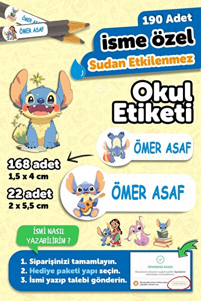 MSticker Okul Etiketi Kalem Defter isimli Etiket Isim Yazılabilen Stetch - 19...