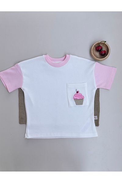 Mama Miel Baby Tricou oversize cu buzunare brodate Cupcake - 100% bumbac