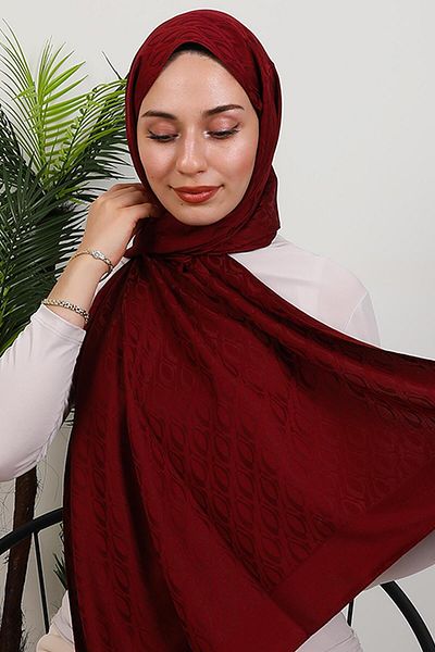 GİYZAMİLA Alvina Oval Pattern Shawl Claret Red