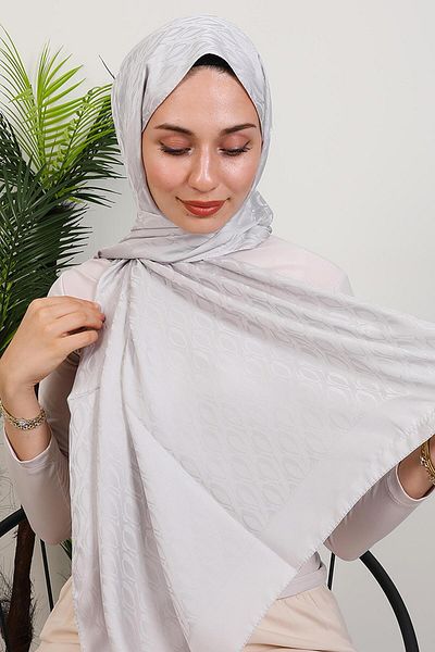 GİYZAMİLA Alvina Oval Pattern Shawl Light Gray