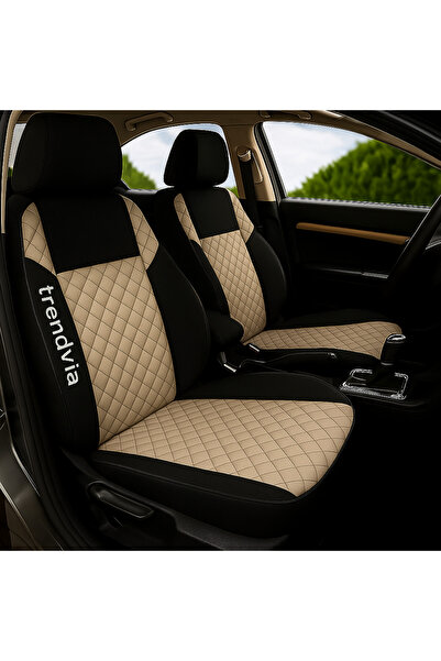 trivexa طقم غطاء مقعد سيارة من القطن الممشط المبطن باللون البيج |   تتضمن الم...