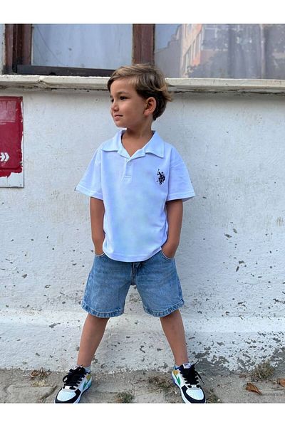babymoon kids Boy's Top Lacost Polo Collar Bottom Jeans Shorts Jean Double Set